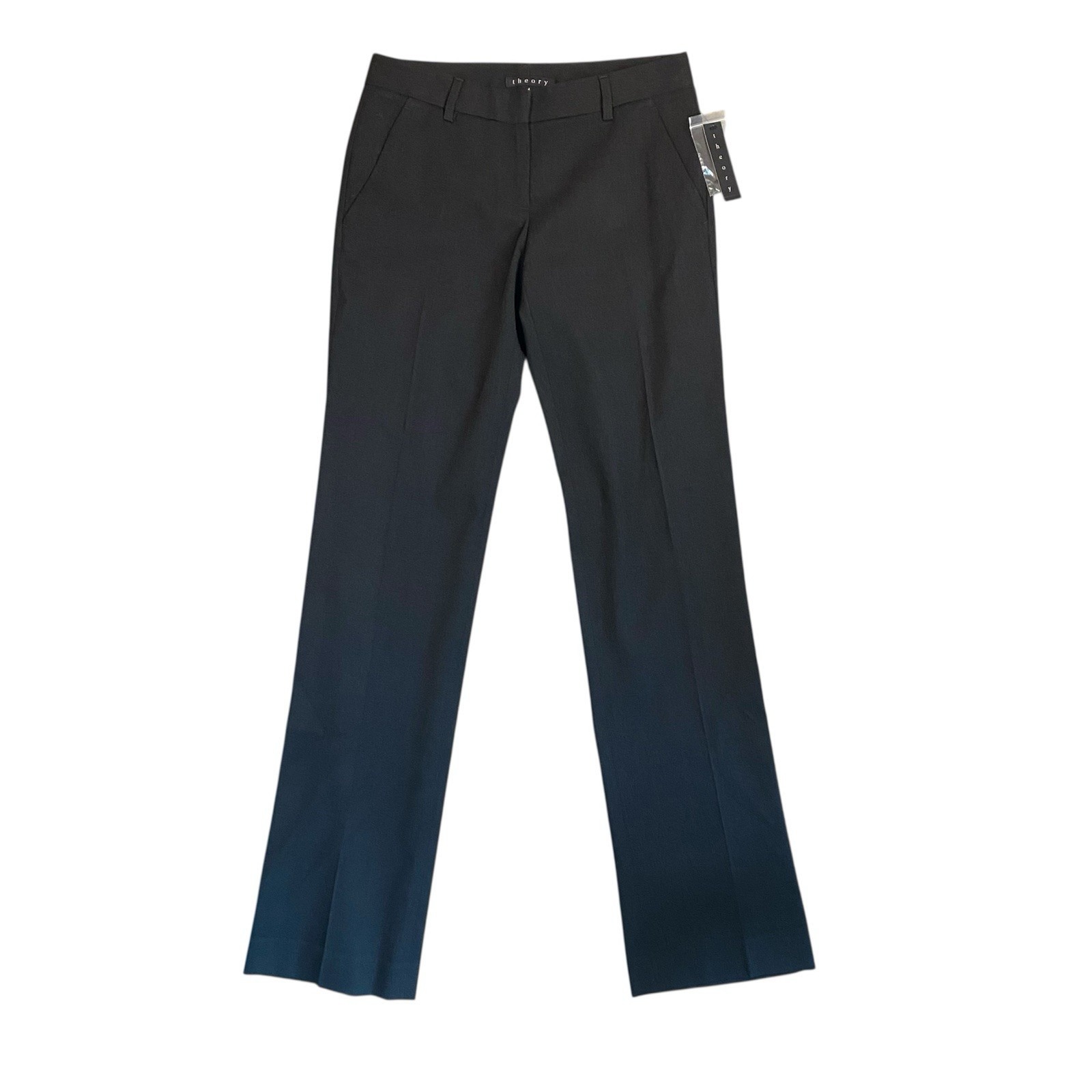 Theory Zanamor Low Rise Wool Flat Front Pants Womens Dark Charcoal Sz 4 Nwt$255